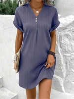 Casual V-Hals Kjole med Knapper | Let & Stilfuld | Perfekt til Sommer
