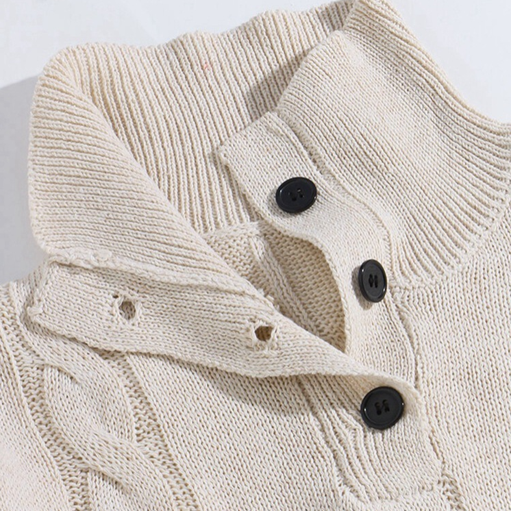 Wyatt - Klassisk kabelstrik Henley sweater med ribkant