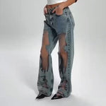 Jeans med Mesh Paneler | Vide Ben | Slidt og Moderne Design