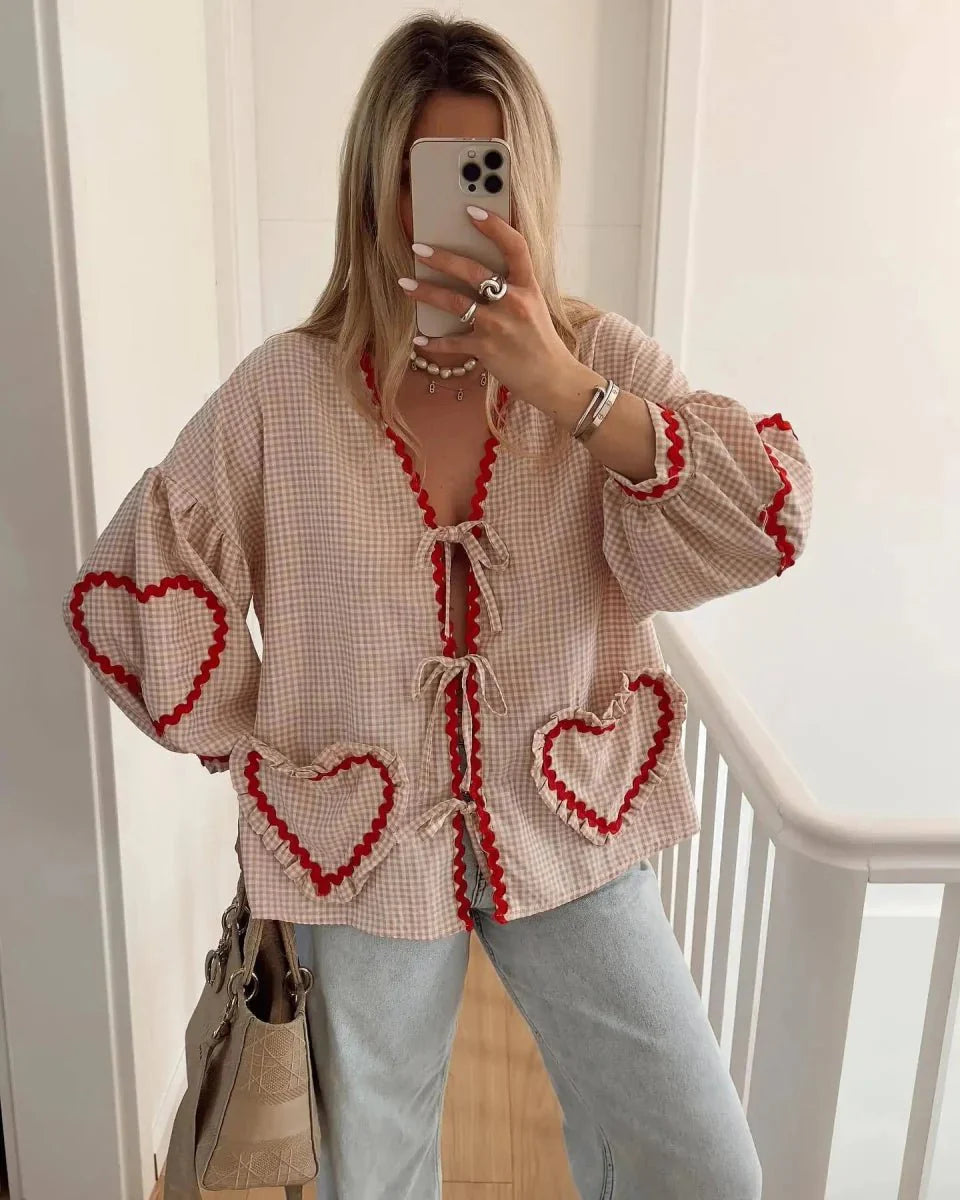 Vintage Elegant Loose Heart Bags Bluse