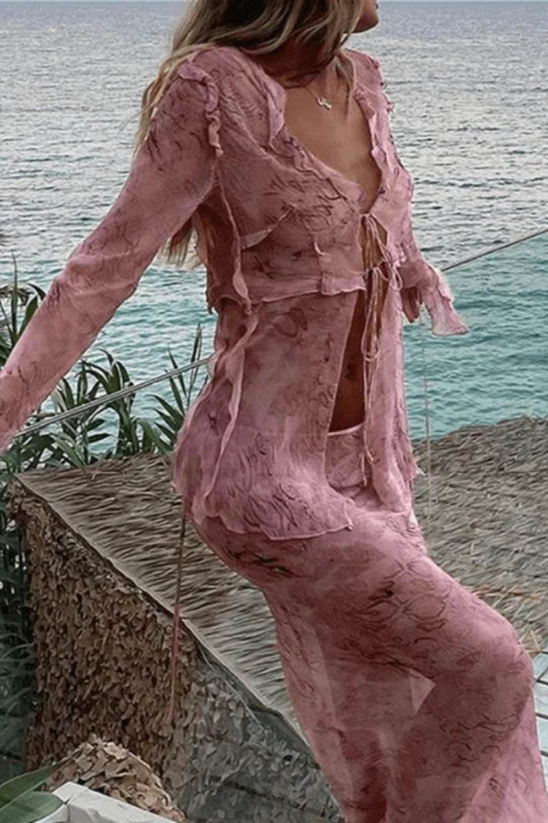 Transparent Sæt med Slå-om Top og Lang Nederdel | Chiffon | Boheme & Trendy